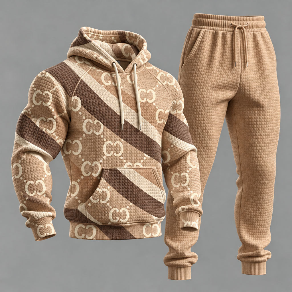 Men's Geometric Print Hooded Sweatshirt and Pants Set
