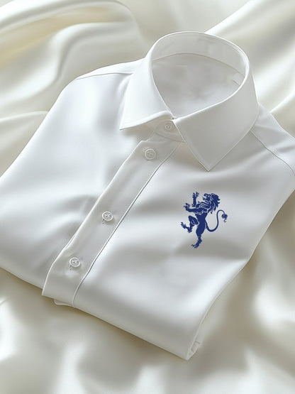 Men's Business Casual Lion Logo Lapel Short Sleeve Shirt