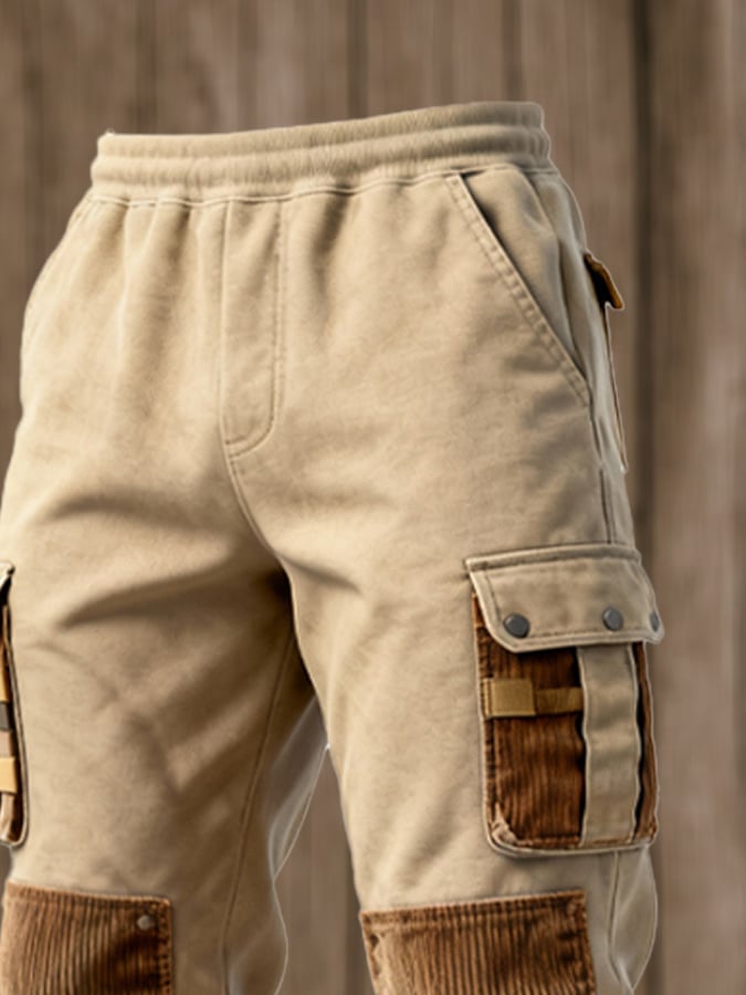 Men's Retro Stitching Functional Wear-Resistant Rip-Resistant Pocket Work Pants