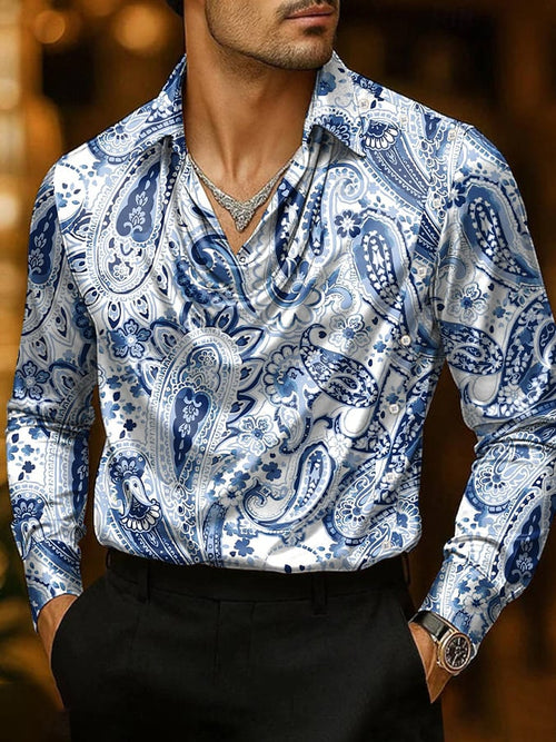 Men's Casual Business Printed Satin Fashion Shirt