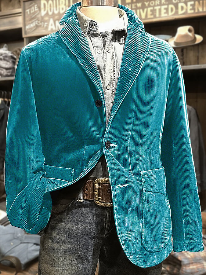 Men's Retro Western Solid Color Casual Jacket