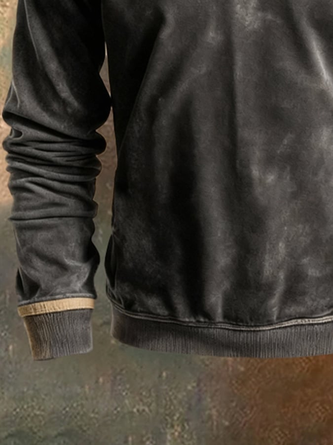 Men'S Retro Distressed Stitching Contrast Color Crew Neck Sweatshirt