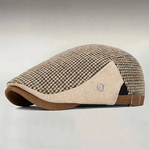 Men's Vintage Houndstooth Patchwork Adjustable Buckle Strap Flat Cap