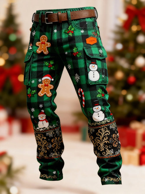 Men's Retro Plaid Christmas Cargo Pants