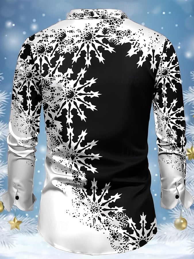 Men's Luxury Christmas Contrast Color Print Long Sleeve Shirt