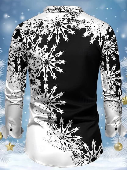 Men's Luxury Christmas Contrast Color Print Long Sleeve Shirt