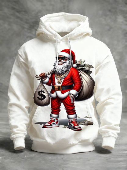 Men's African American Christmas Print Crew Neck Hooded Sweatshirt