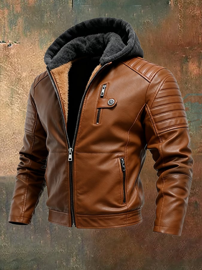 Men's Vintage Leather Multi-Pocket Outdoor Jacket