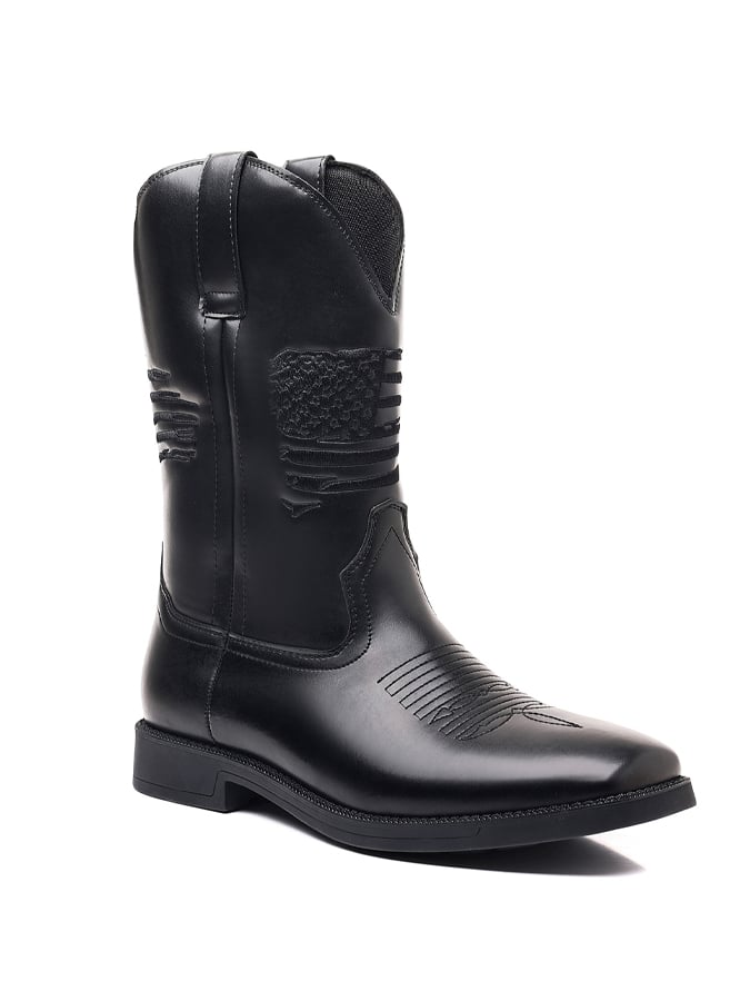 Men's Casual Retro American Flag Element High-Top Embroidered Retro Wide-Toe Western Cowboy Boots