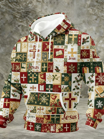 Men's Casual Retro Print Long Sleeve Hooded Sweatshirt