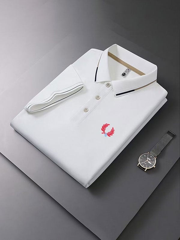 Men's Business Casual Logo Button Short Sleeve Polo Shirt