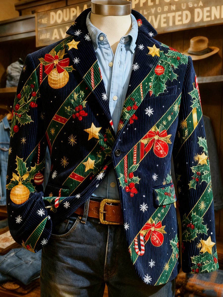 Men's Corduroy Christmas Lapel Suit Jacket
