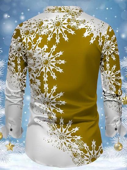 Men's Luxury Christmas Contrast Color Print Long Sleeve Shirt