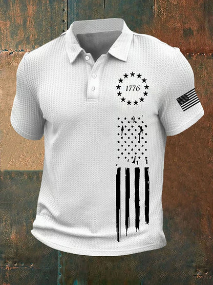 Men's Vintage Flag 1776 Printed Polo Shirt