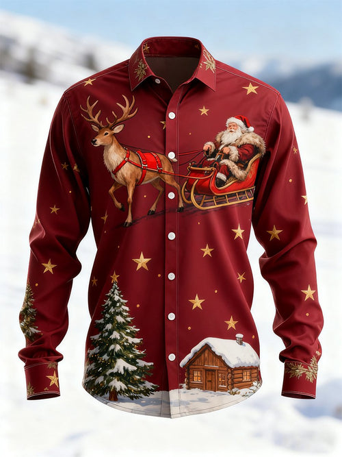 Men's Vintage Christmas Art Long Sleeve Shirt