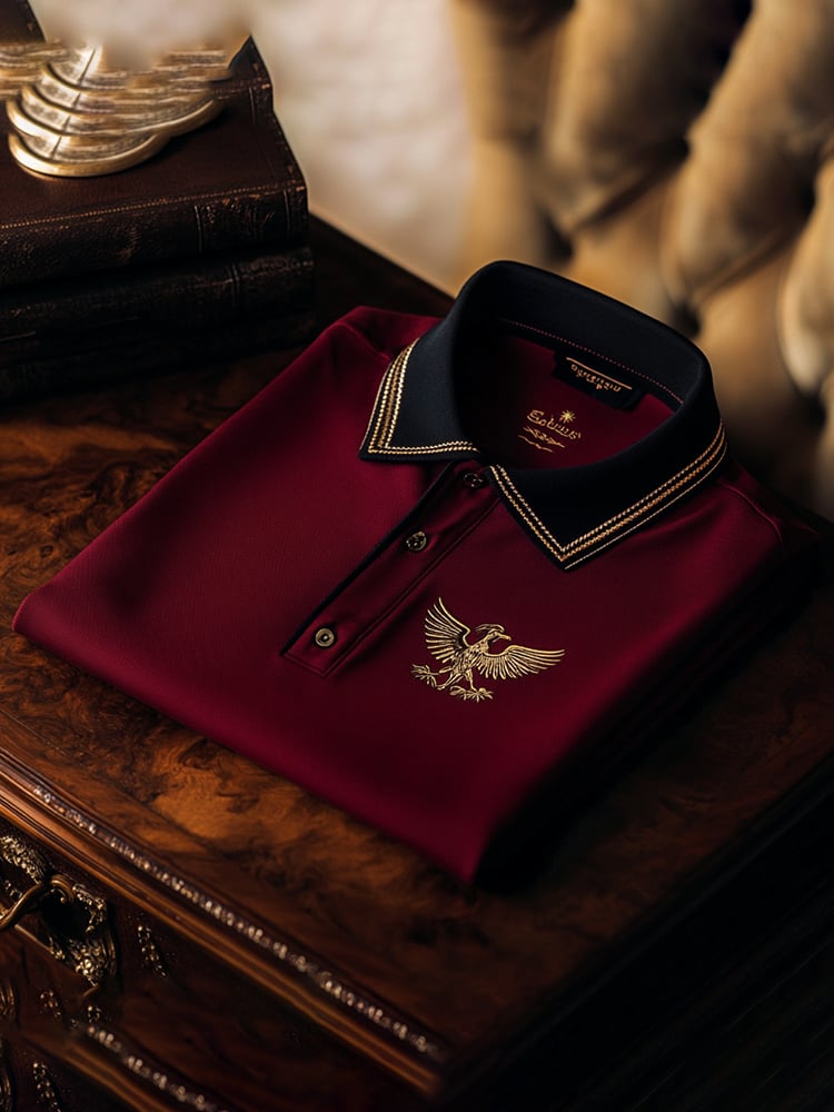 Men's Business Casual Logo Button Short Sleeve Polo Shirt