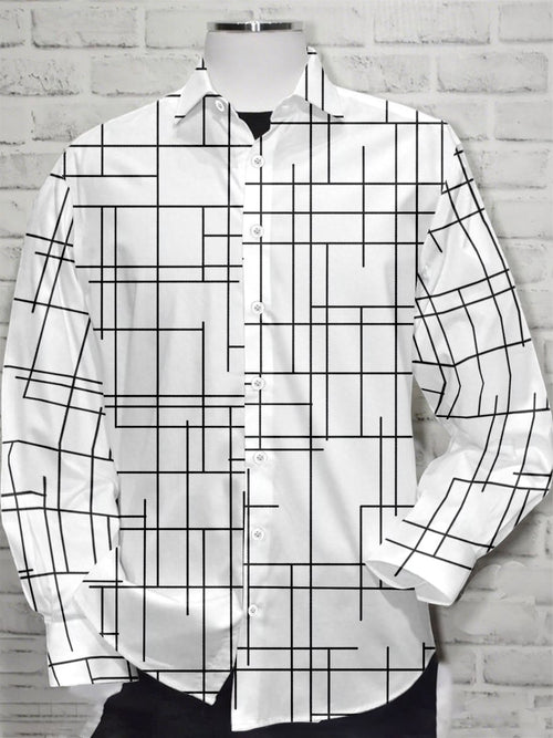 Men's Retro Casual Geometric Art Long Sleeve Shirt