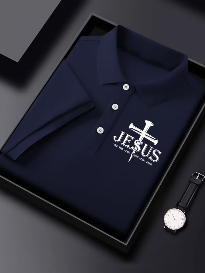 Men'S Jesus The Way The Truth The Life Print  Short Sleeve Polo Shirt