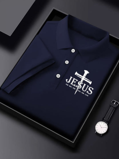 Men'S Jesus The Way The Truth The Life Print  Short Sleeve Polo Shirt
