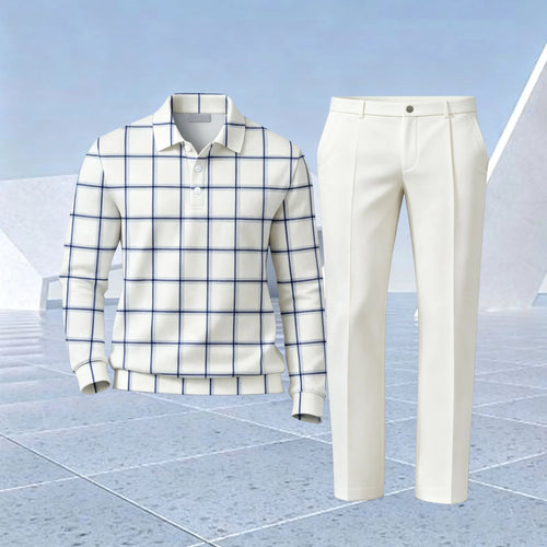 Men's Checkered Polo Shirt and Pants Set