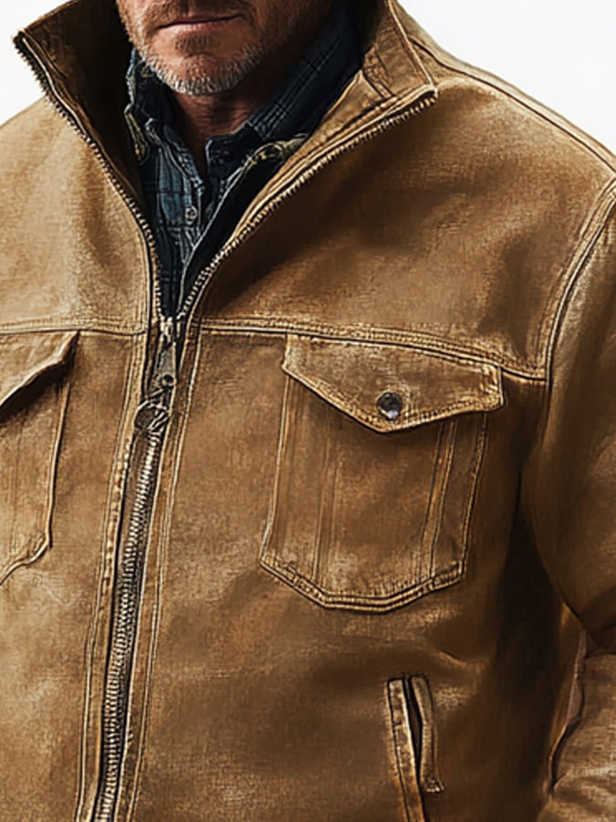 Men's Vintage Classic Distressed Casual Pocket Jacket