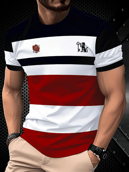 Men's Business Stripe Logo Print Short Sleeve T-Shirt