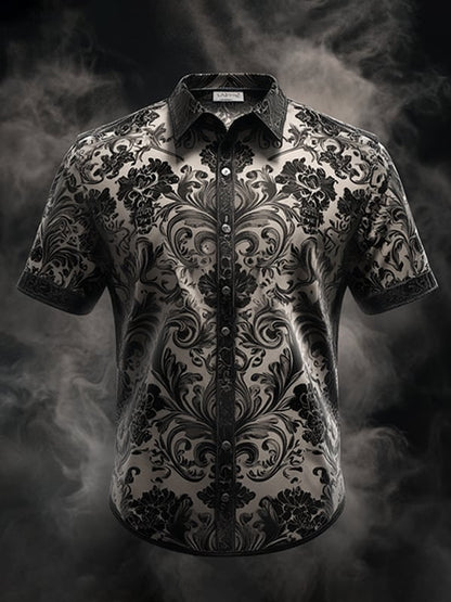 Men's Dark Gothic Skull Pattern Short Sleeve Shirt