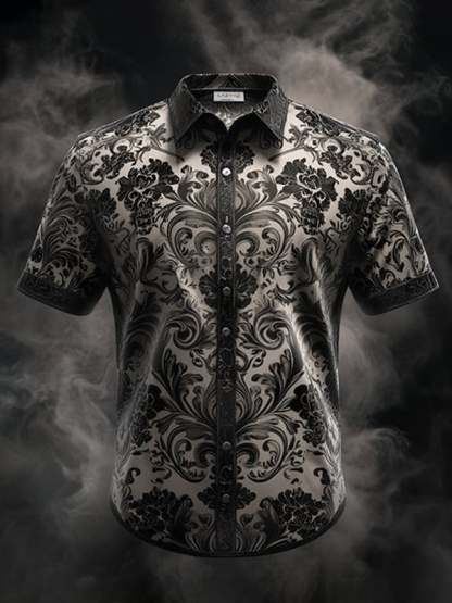 Men's Dark Gothic Skull Pattern Short Sleeve Shirt