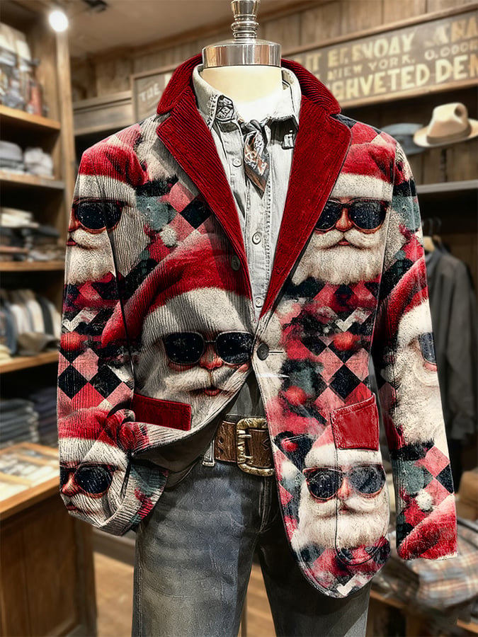 Men's Retro Christmas Art Print Casual Blazer