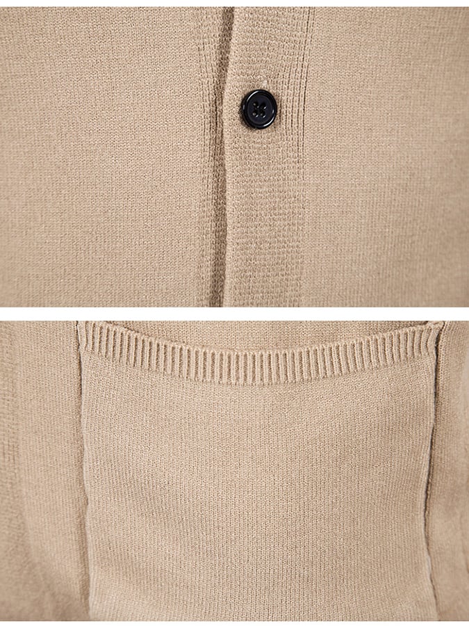 Men's Fashionable Pocket Button Design V-Neck Solid Color Sweater Jacket