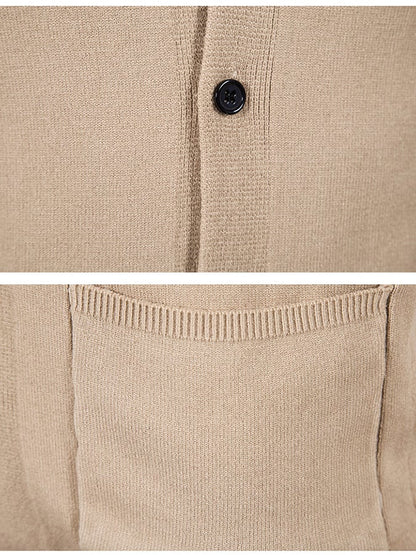 Men's Fashionable Pocket Button Design V-Neck Solid Color Sweater Jacket