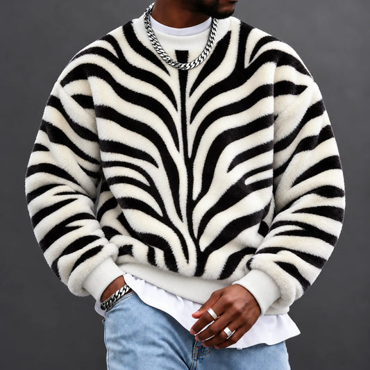 Men's Zebra-Print Crew-Neck Sweatshirt