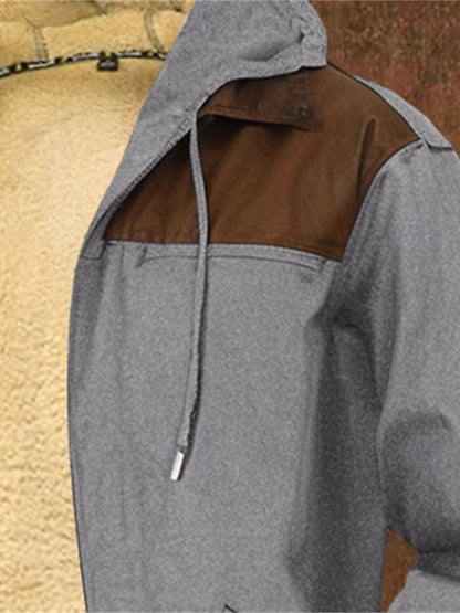 Men's Retro Multi-Pocket Hooded Drawstring Zipper Casual Plush Jacket