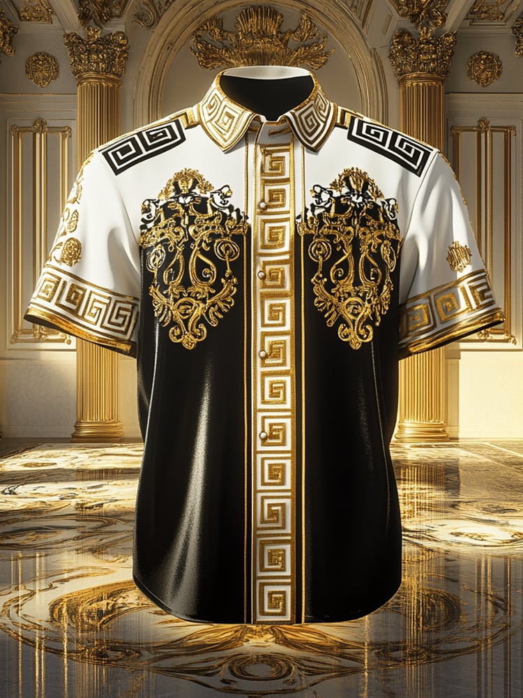 Men's Satin Luxe Print Short Sleeve Button Shirt