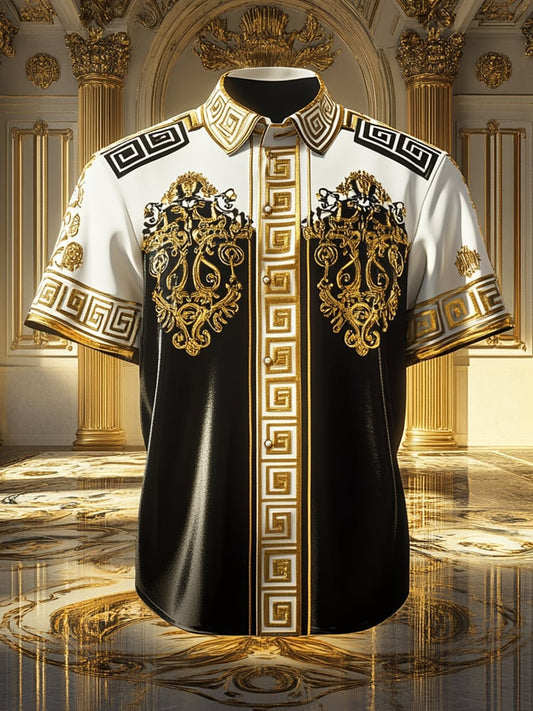 Men's Satin Luxe Print Short Sleeve Button Shirt