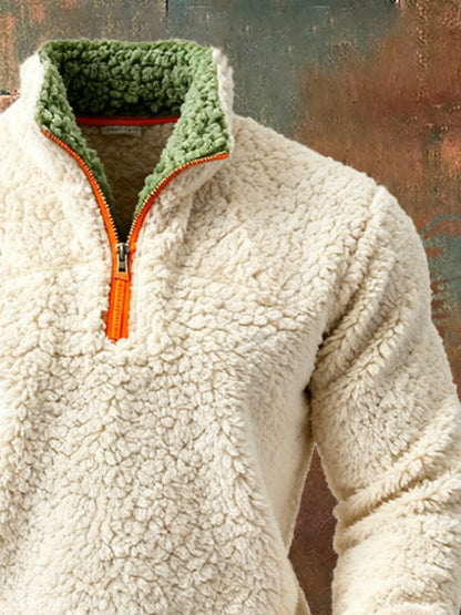 Men's Retro Contrast Color Comfort Zip-Up Sweatshirt
