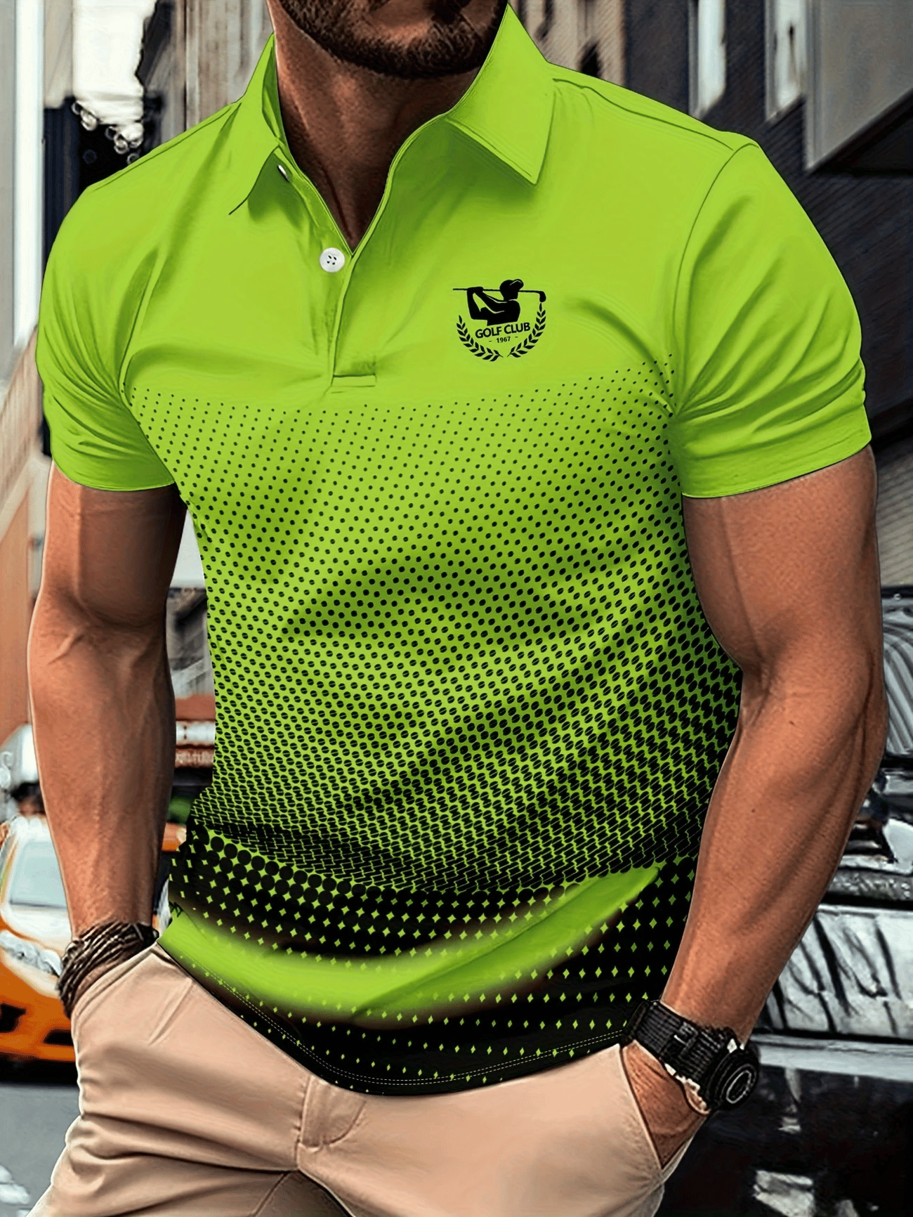 Men's Business Casual Logo Button Short Sleeve Polo Shirt