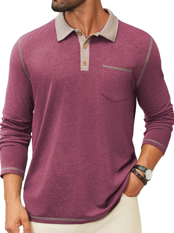 Men's Retro Colorblock Pocket Polo Shirt