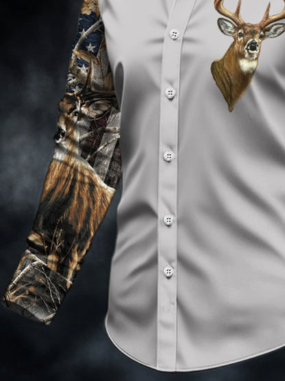 Men's Casual Simple Camouflage Elk Western Style Shirt