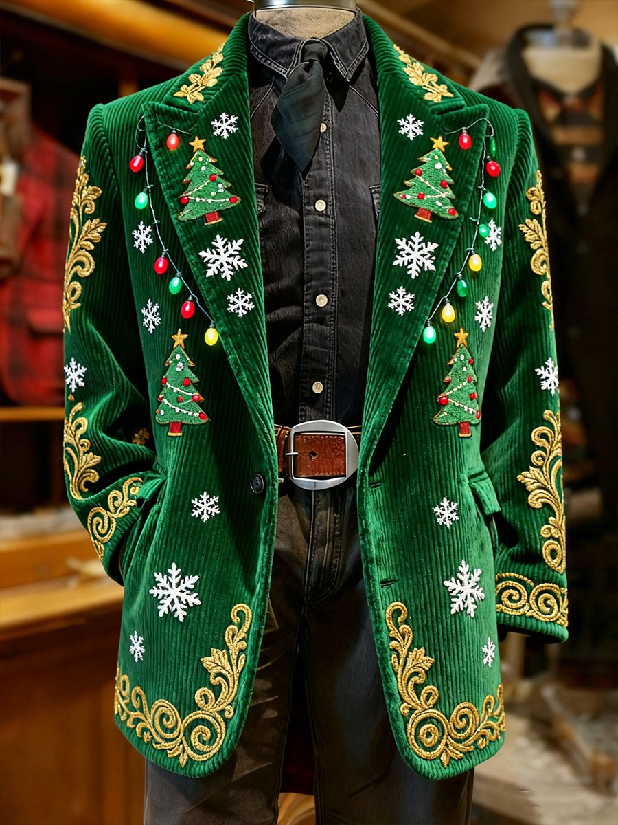 Men's Corduroy Christmas Tree Collar Suit Jacket