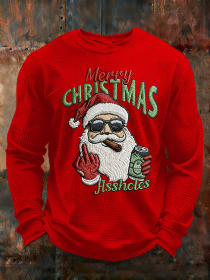 Men's Merry Christmas Assholes Printed Casual Long-Sleeved Top