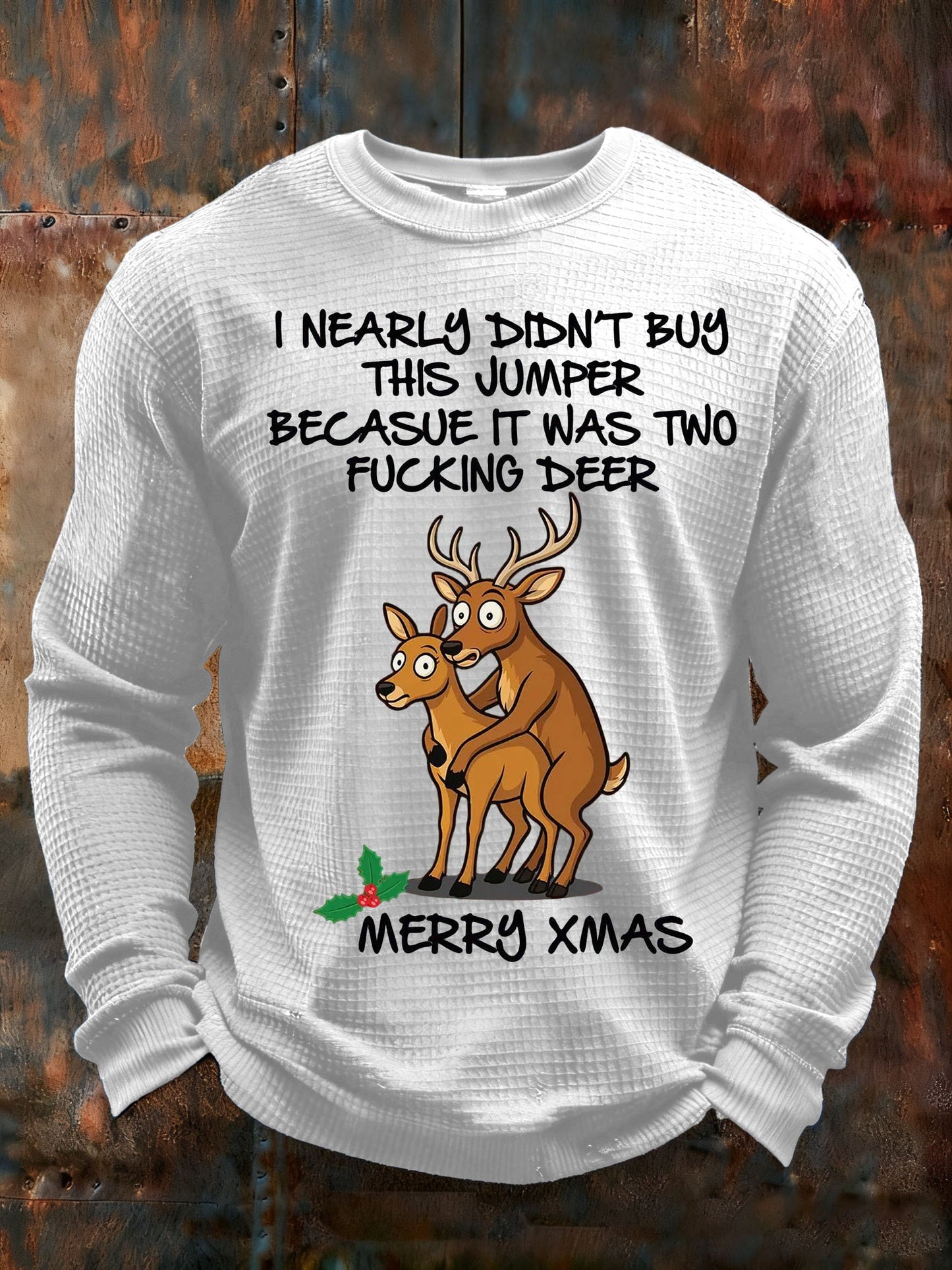 Men's Two Fuck*ing Deer Christmas Printed Casual Long-Sleeved Top