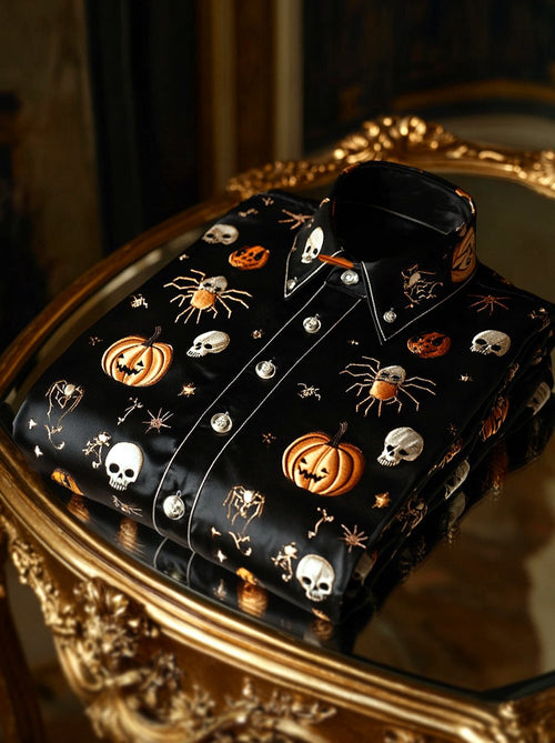 Men's Satin Halloween Luxe Long Sleeve Button-Down Shirt