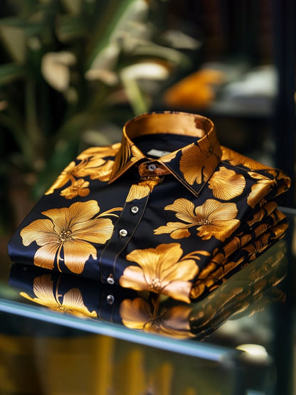 Men's Satin Luxe Print Short Sleeve Button Shirt