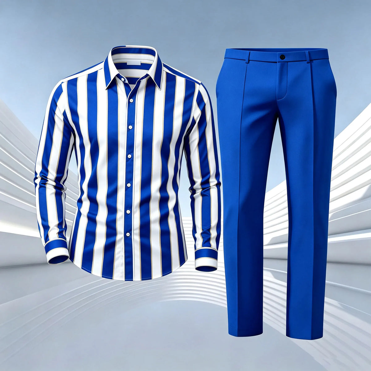 Men's Printed Long-Sleeve Shirt and Pants Set
