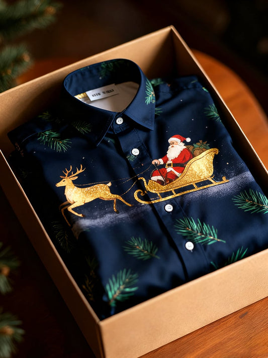 Men's  Christmas Long Sleeve Button-Down Shirt