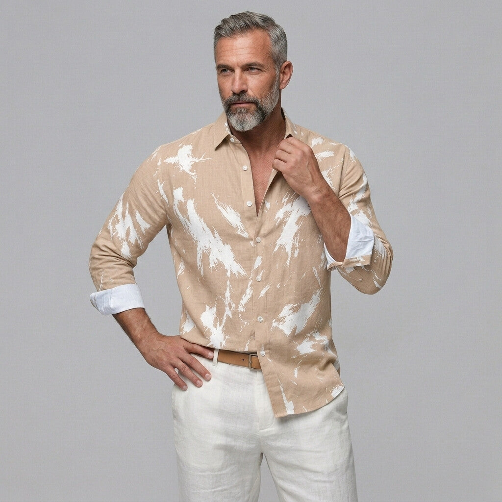 Men's Abstract Print Turndown Collar Button-up Long Sleeve Shirt