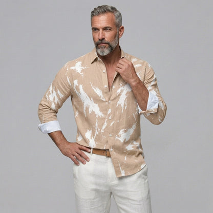 Men's Abstract Print Turndown Collar Button-up Long Sleeve Shirt