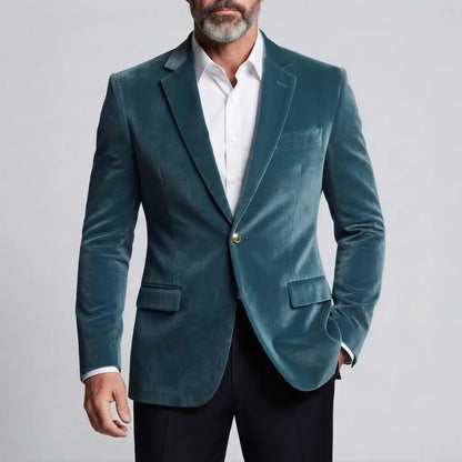 Men's Formal Solid Color Velvet Notch Lapel One Button Slim Fit Blazer