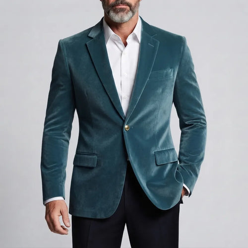 Men's Formal Solid Color Velvet Notch Lapel One Button Slim Fit Blazer